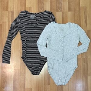 Everlane Small Striped Black and Gray Bodysuits
